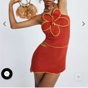 Red/ orange hibiscus floral crochet dress